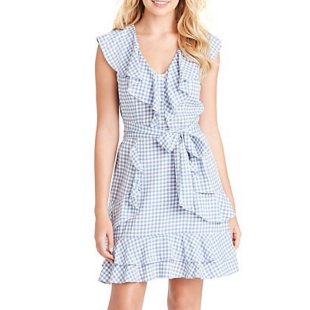 jessica simpson blue and white dress JESSICA SIMPSON Blue White Floral Print Chiffon Ruffle Maxi Dress~ 10 M3020